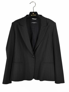Marina Rinaldi by MaxMara Black Pinstripe One Button Blazer Jacket